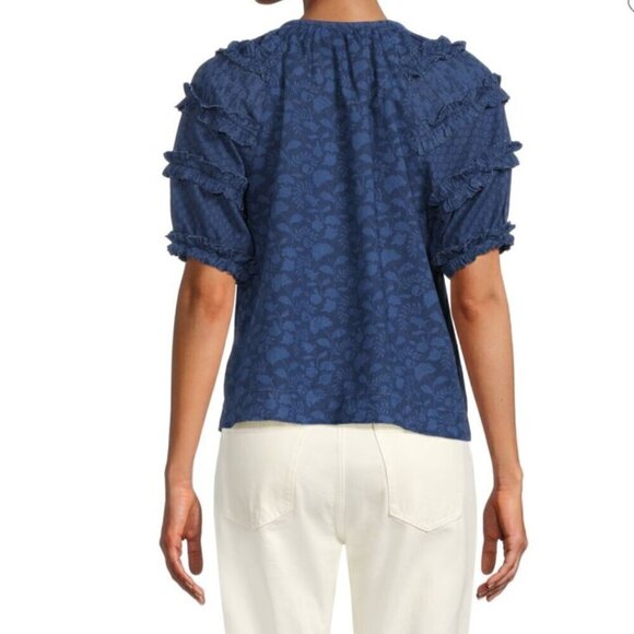 FAHERTY Bodhi Floral Raglan Sleeve Ruffle Top in Sz M - Picture 2 of 7